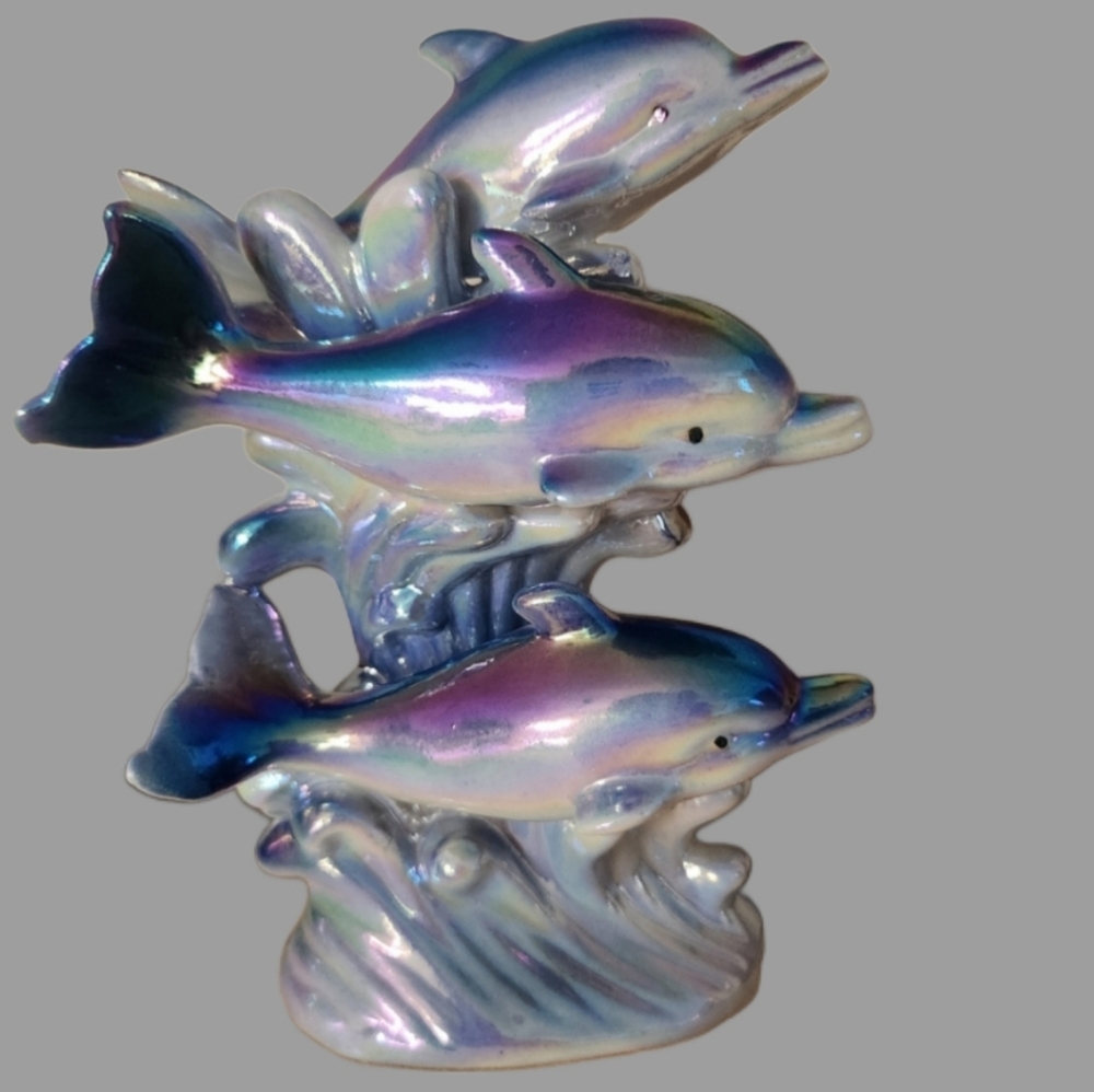 Iridescent Y2K‎ Vintage Porcelain Dolphin Figurine